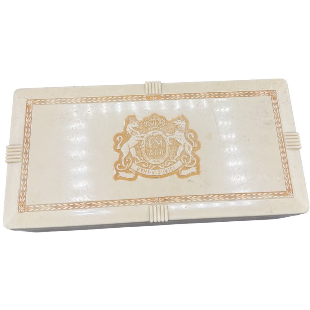 VTG Phillip Morris PM & Co Plastic Ivory Cigarette Storage Box Veni-Vidi-Vici